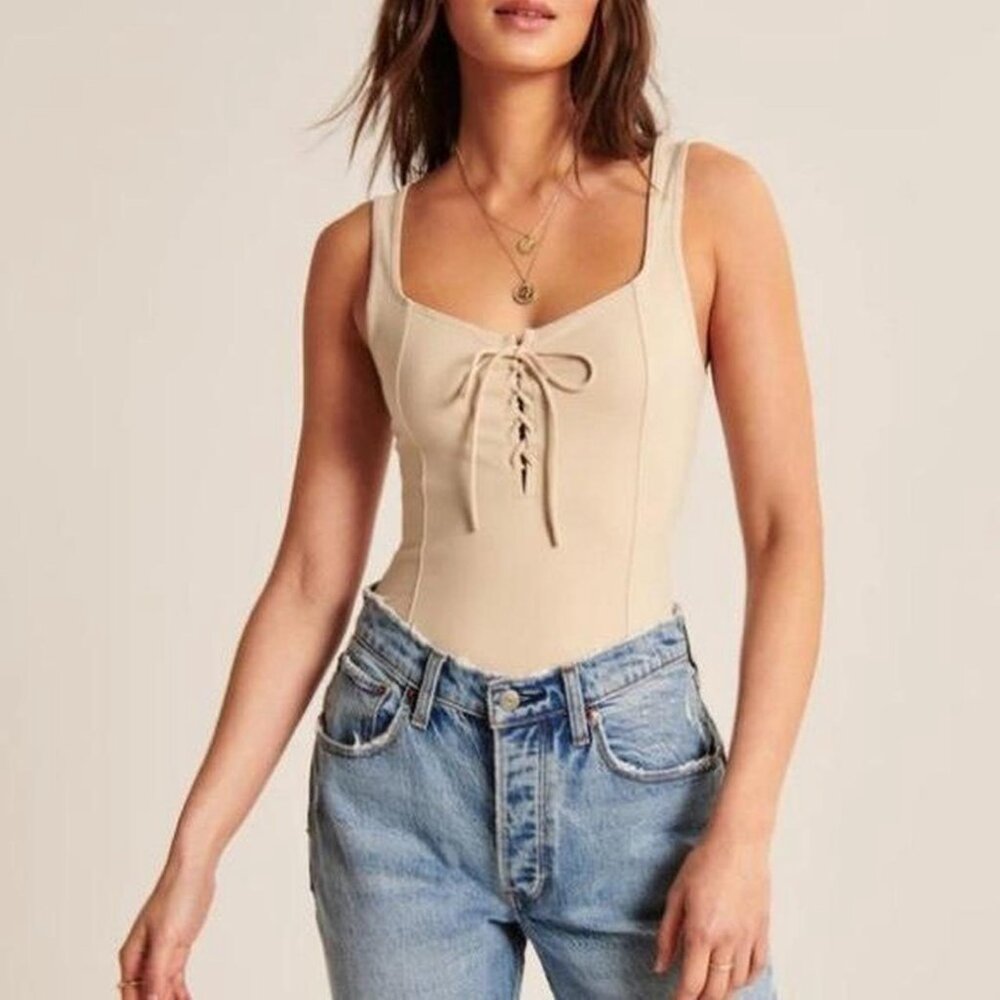 Abercrombie & Fitch Lace-Up Corset Seamless Fabric Bodysuit